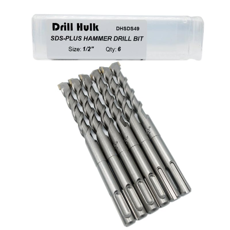Drill Hulk 1/2-Inch Carbide-Tipped SDS-Plus Rotary Hammer Drill Bit for Concrete, Brick, Stone, Pack of 6 - Image 1